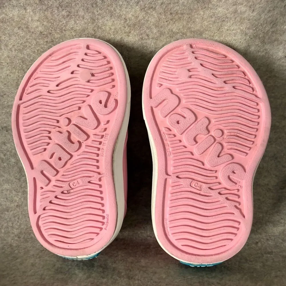 Native Jefferson water shoes girls 4 pink perforated slip on lightweight casual